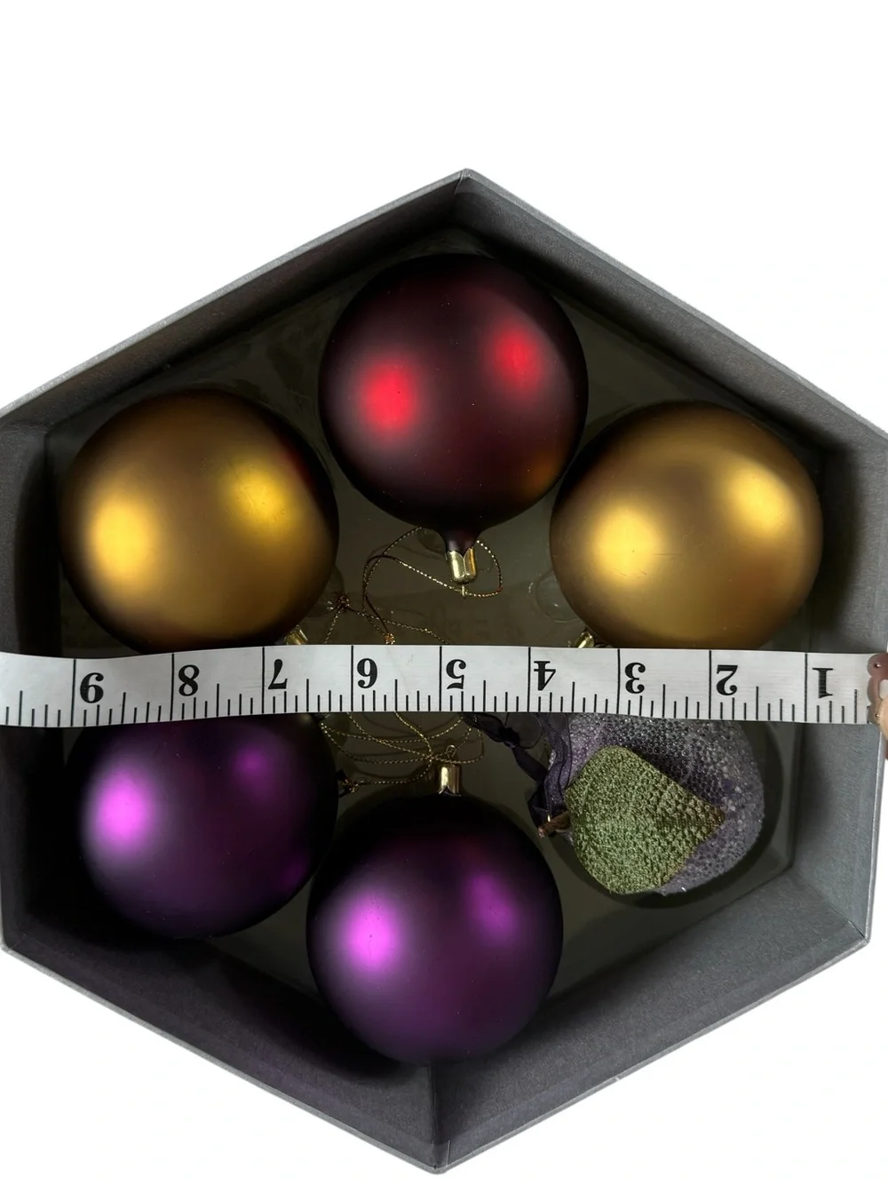 6 Christmas Glass Ball Ornaments Matte **Pottery Barn Sugar Plum Purple Gold Red
